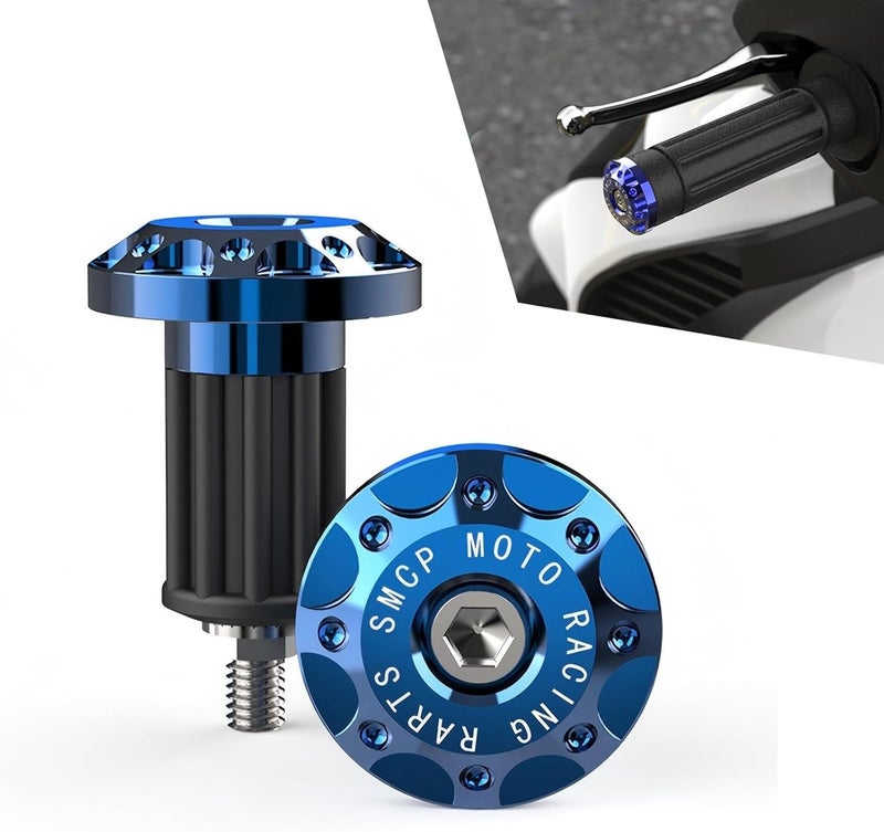 Merdege 2 PCS Motorcycle Bar End Plug, Aluminum Alloy Handlebar Grip End Caps for Electric Car Scooters, Off-Road Motorcycles (Blue) - Image 1